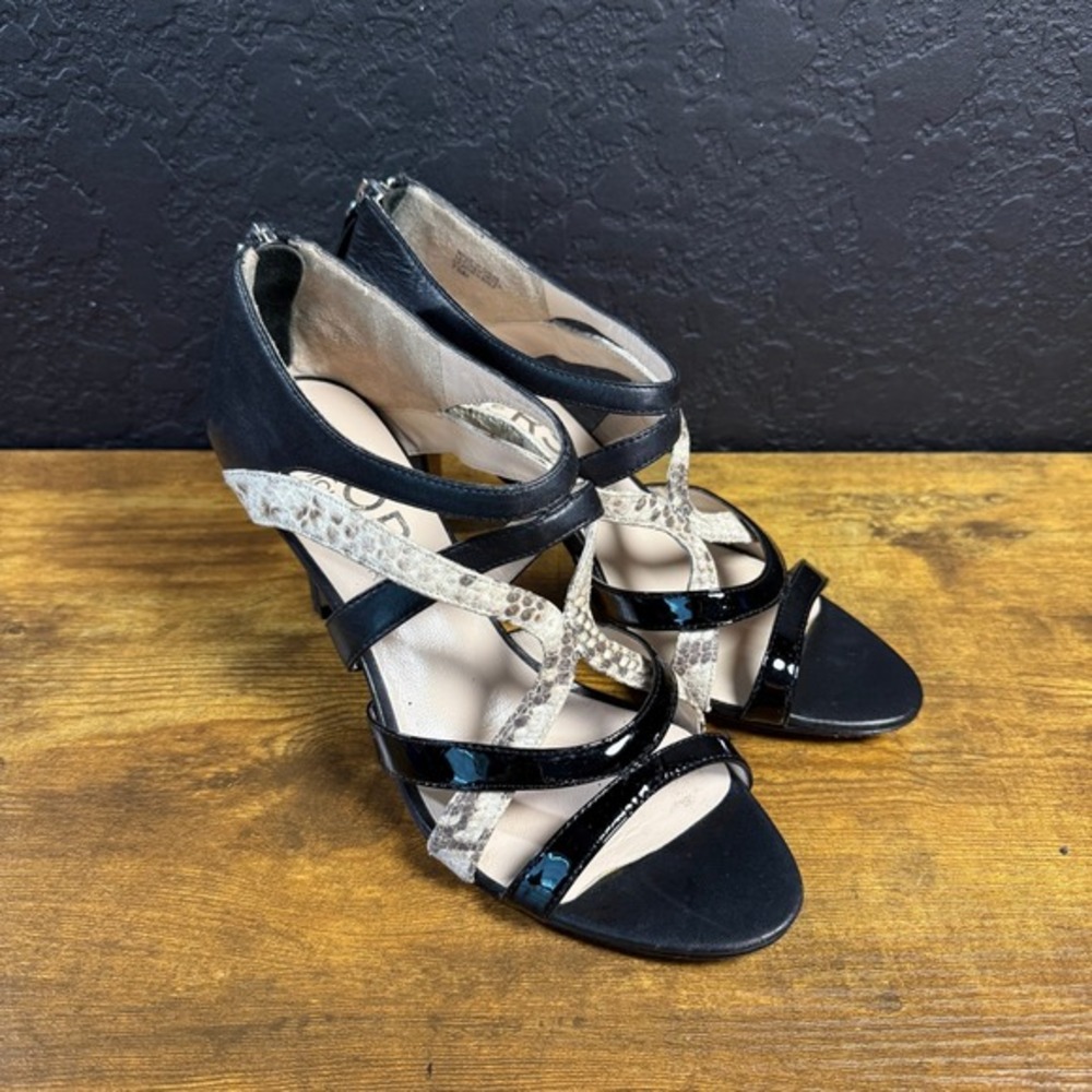 KORS Michael Kors Strappy Snakeskin Black Leather Stiletto‎ Heels Womens 7.5M